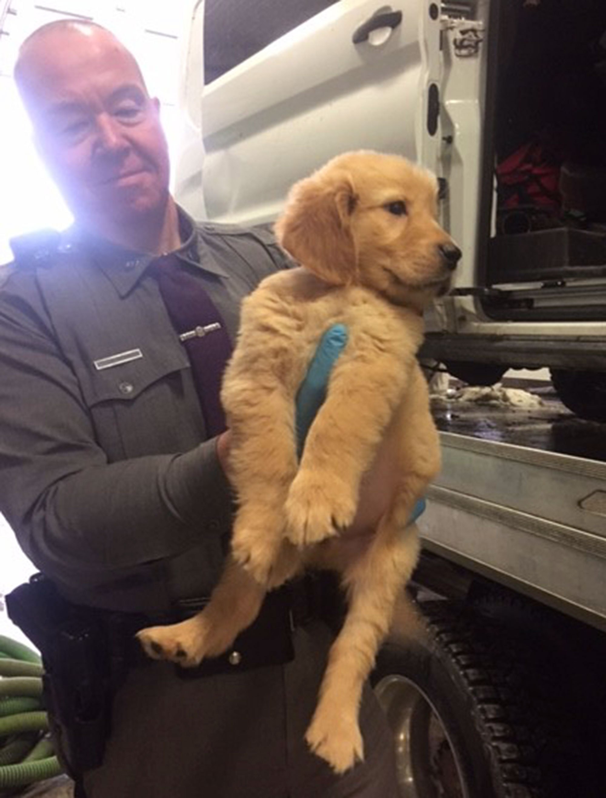 New York State Troopers With Rescued Puppies