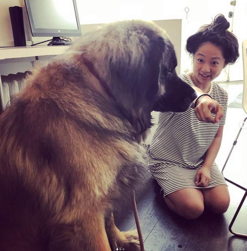 Stephanie Hsu with a huge dog