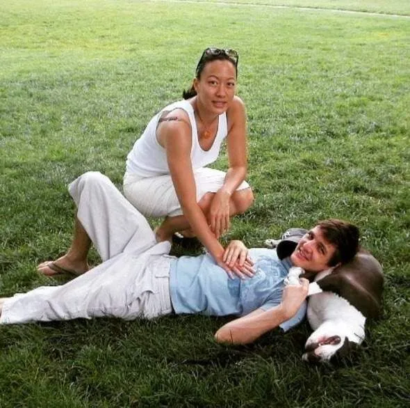 Pedro-Pascal with rescue dog Gretta and Grace Rowe