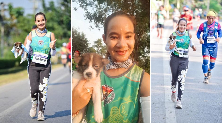 Thai Marathon Runner Carries Stray Puppy During Race