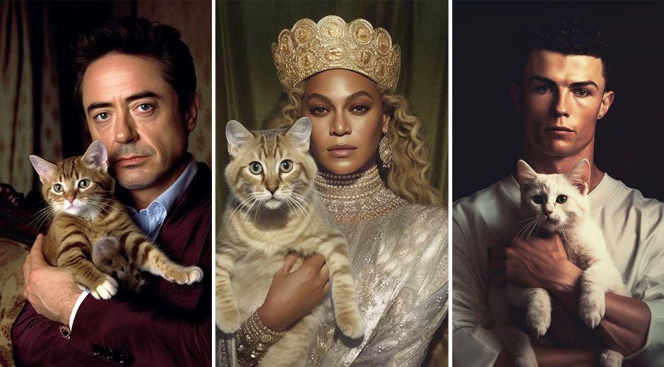 AI images of celebrities holding cats by Cat Illuminati