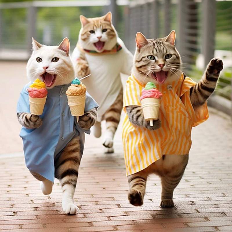 AI cats eating ice cream