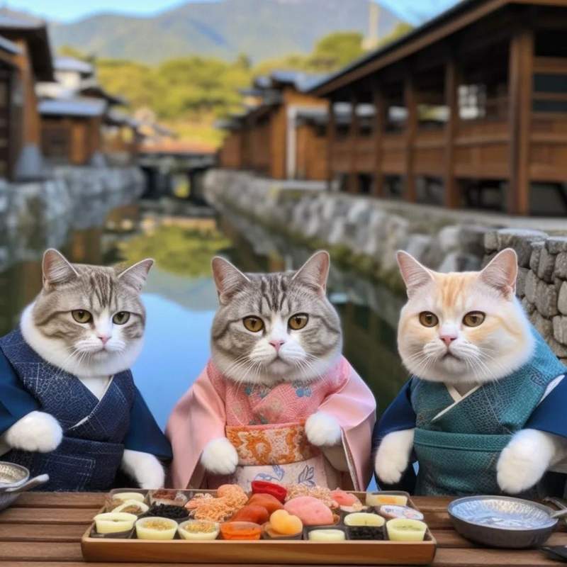 AI cats eating sushi