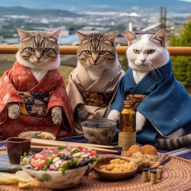 AI cats in kimonos
