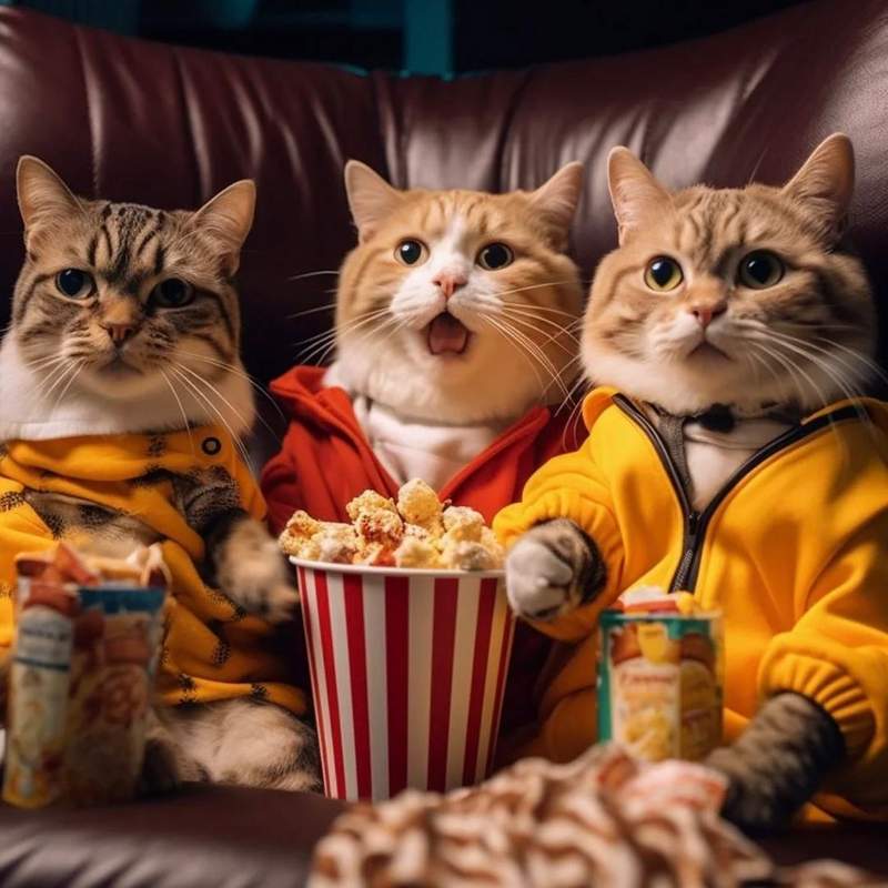 AI cats watching a movie