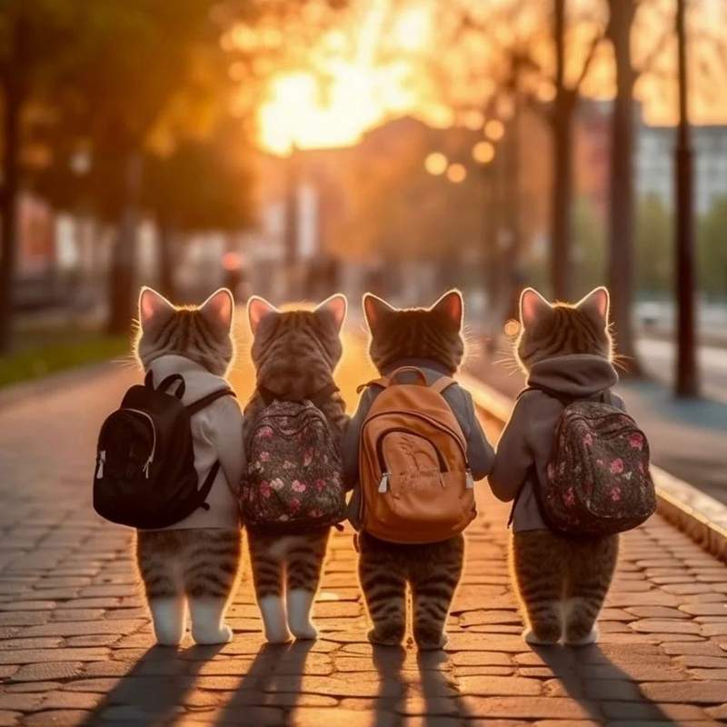 AI cats wearing backpacks
