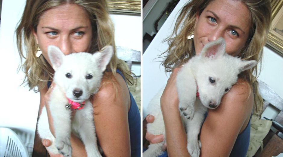Jennifer Aniston with her dog Dolly as a puppy