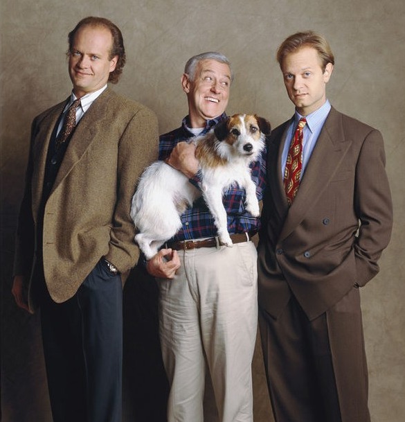 Eddie the dog with the cast of Frasier