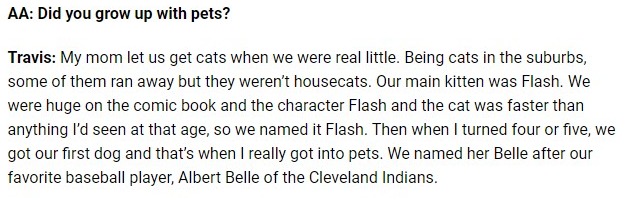 Travis Kelce talking about having cats as a child