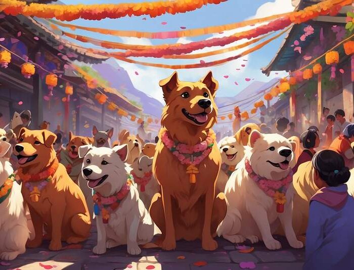 AI image of Kukur Tihar dog festival in Nepal