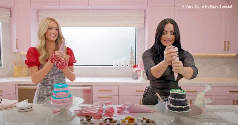 Demi Lovato and Paris Hilton baking cakes for their dogs