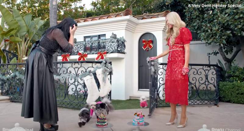 Demi Lovato at Paris Hilton's dog mansion