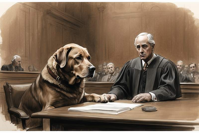 AI image of Bobi the world's oldest dog testifying in court
