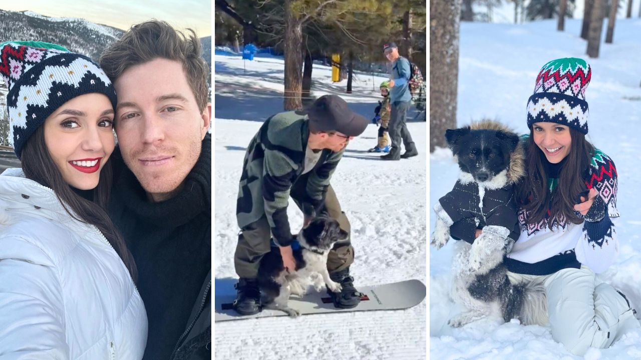 Shaun White Gives Nina Dobrev’s dog Mavrick a Snowboarding Lesson