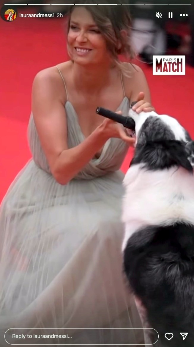 Laura Contini and Messi dog actor at Cannes Film Festival 2024