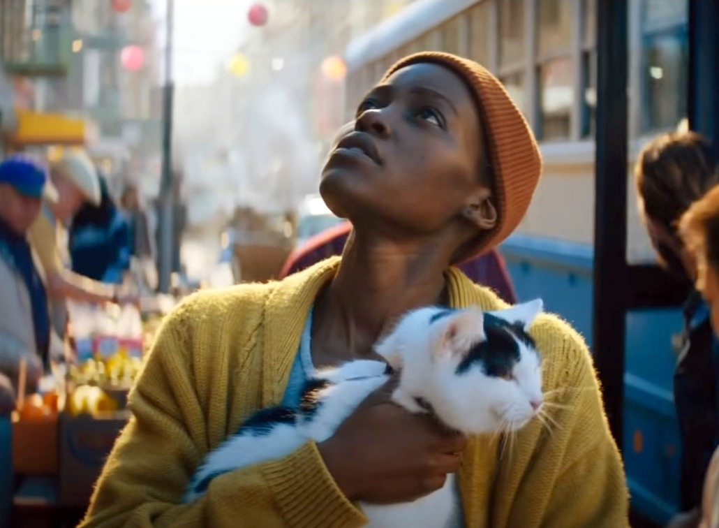 Lupita Nyong'o and Schnitzel the cat in A Quiet Place Day One