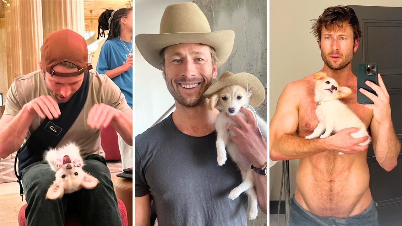 Glen Powell Shares a Cute Gallery (And Thirst Trap) Praising His Rescue Pup Brisket
