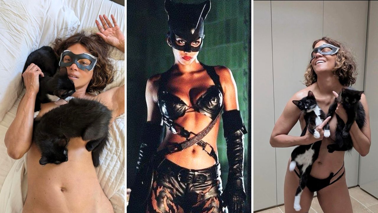 Halle Berry Poses Topless with Rescue Cats to Celebrate Catwoman 20th Anniversary and Promote Adoption