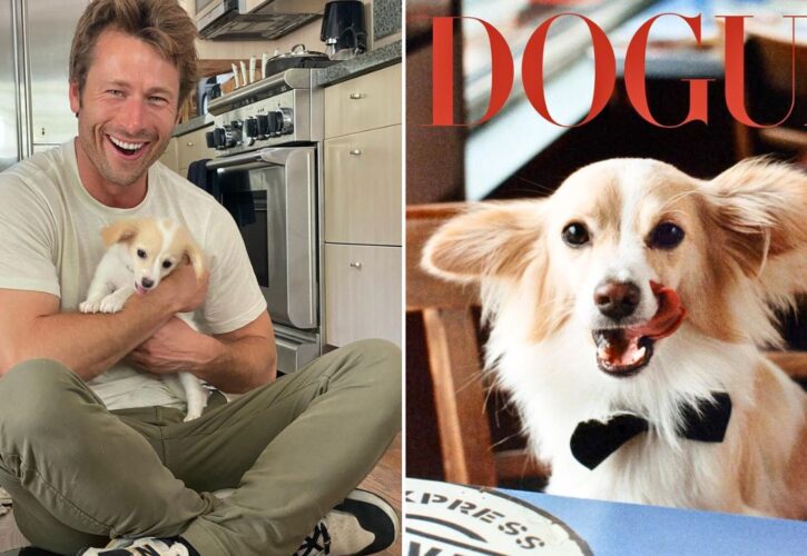 Glen Powell’s Rescue Pup Hot Brisket Continues His Hot Streak On Vogue’s ‘Dogue’ Cover