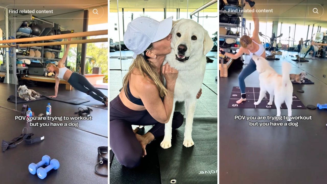 Jennifer Aniston’s Dogs Jump in To Help Her Work Out