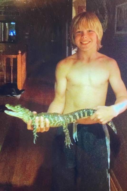 young Carson Steele with his pet alligator Crocky J