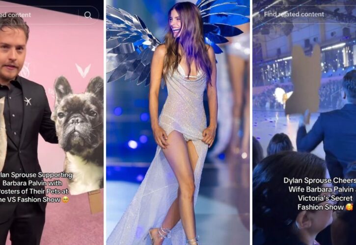 Dylan Sprouse Waved Giant Cutouts of Their Pets to Cheer on His Wife Barbara Palvin at Victoria’s Secret Fashion Show