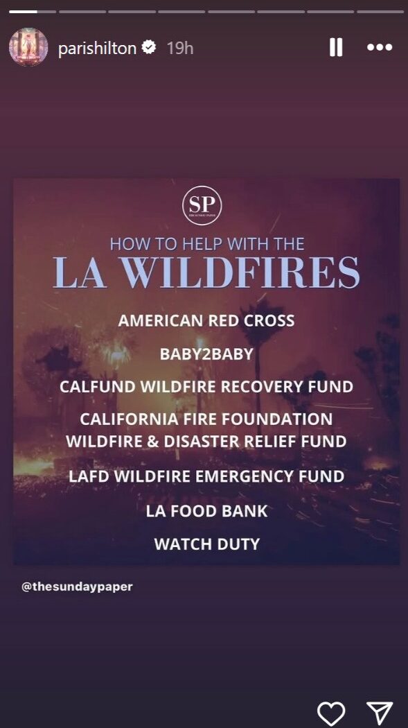 Paris Hilton how to help Los Angeles wildfires