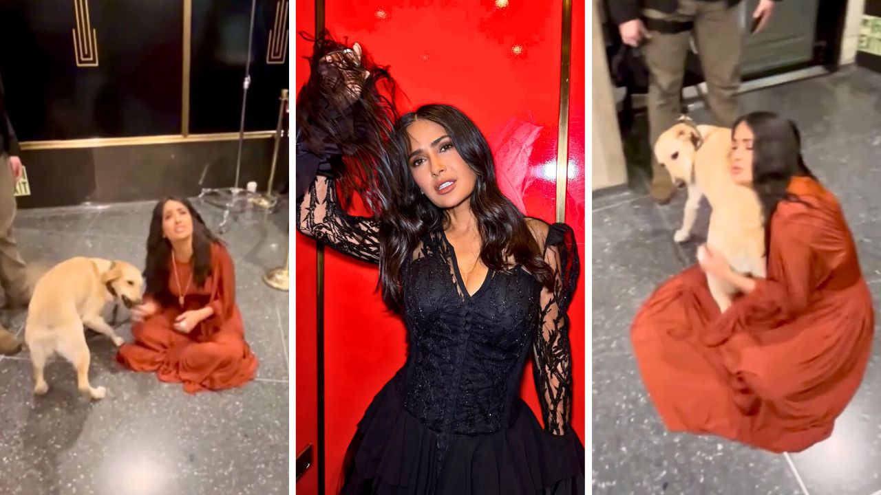 Salma Hayek makes time for a furry fan backstage at the Today Show